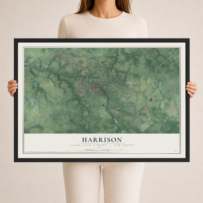 Harrison, New Jersey map print, 24" x 36" W/ Black Ayous Wood Frame mockup