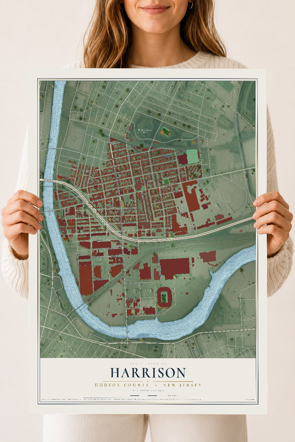 Harrison, New Jersey map print, 18" x 24" Archival Matte Print mockup