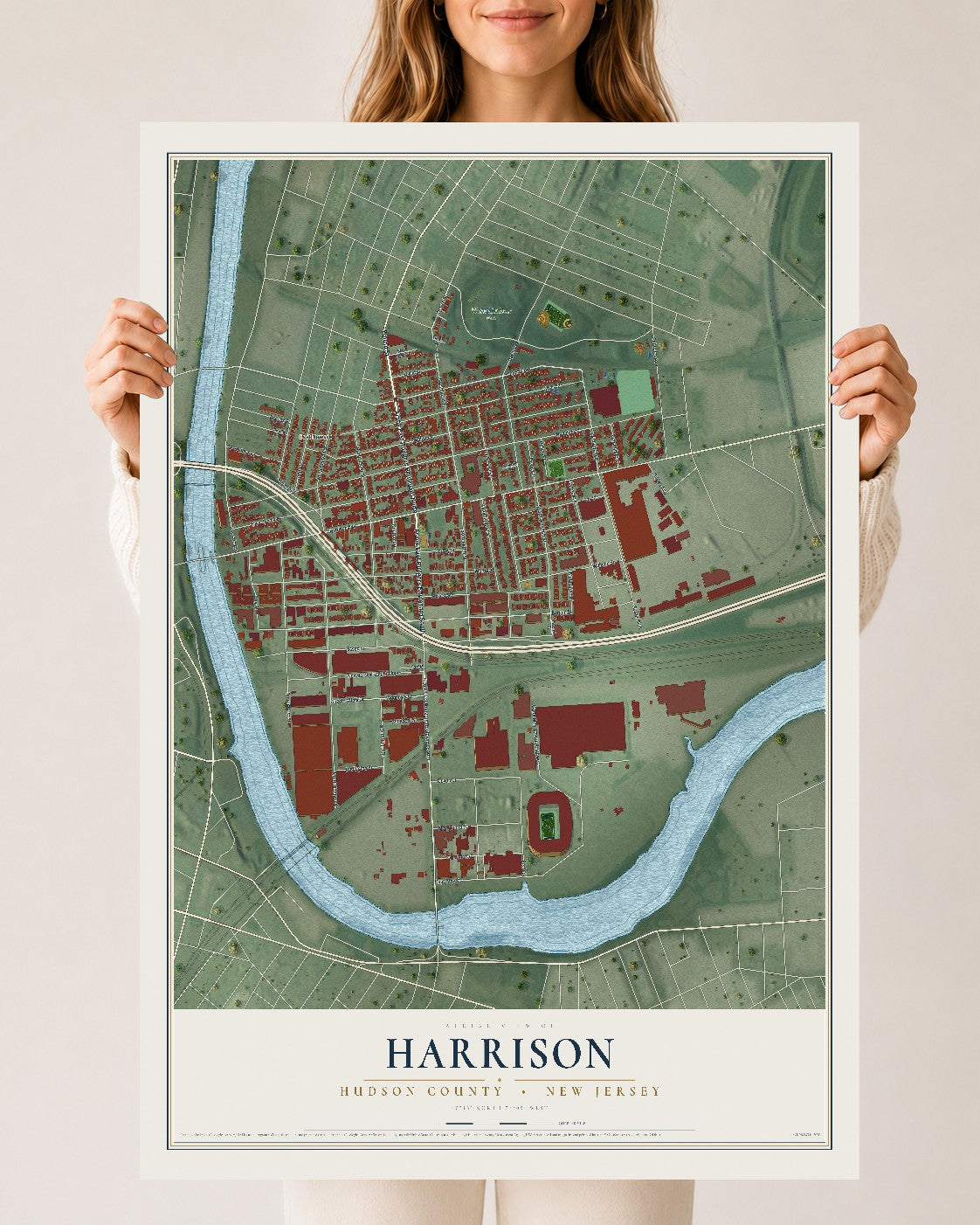 Harrison, New Jersey map print, 24" x 36" Archival Matte Print mockup