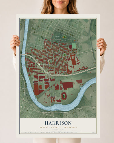 Harrison, New Jersey map print, 24" x 36" Archival Matte Print mockup