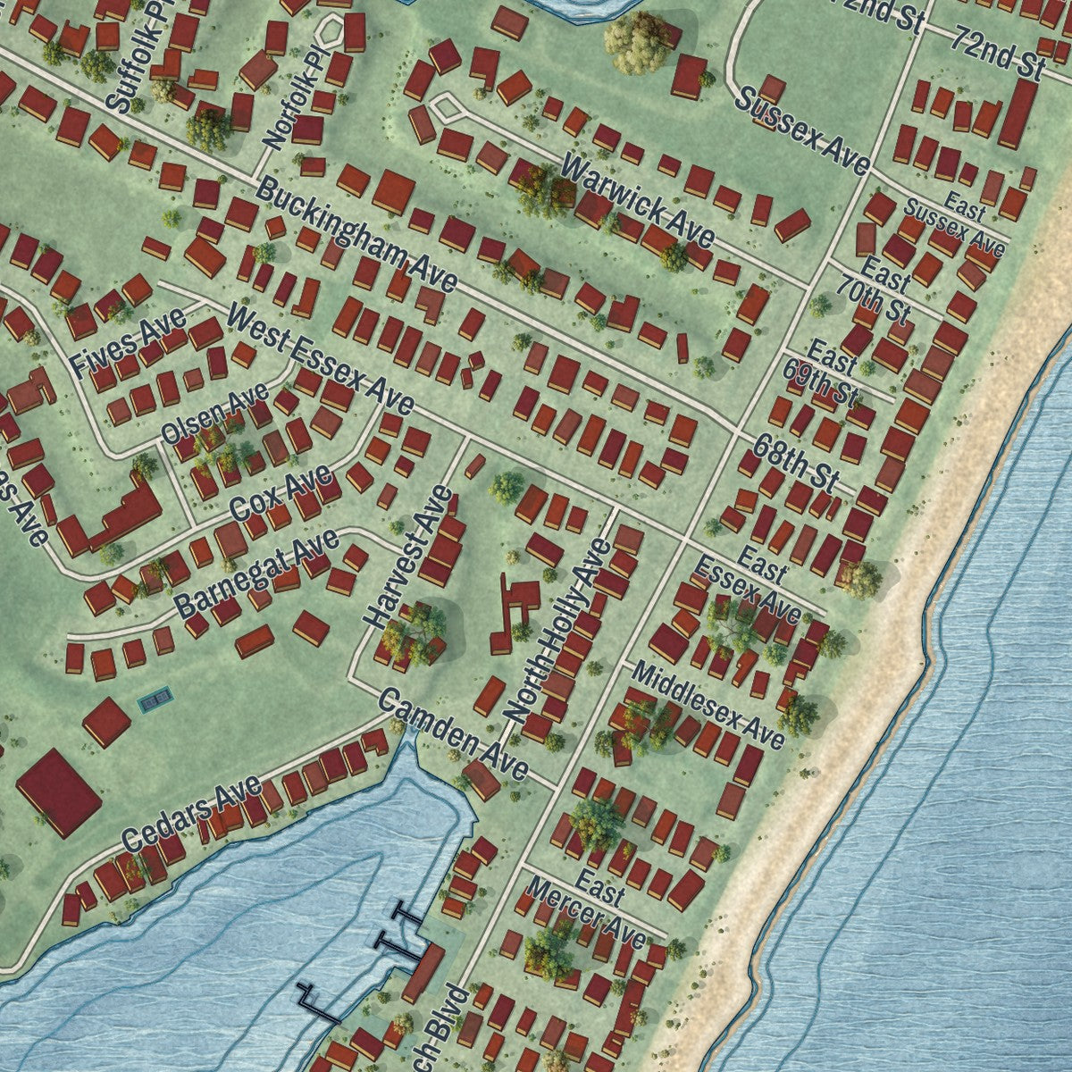 Close-up 1 of the Harvey Cedars, New Jersey map artwork