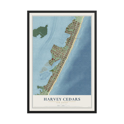 Harvey Cedars, New Jersey map print, 12" x 18" W/ Black Ayous Wood Frame mockup