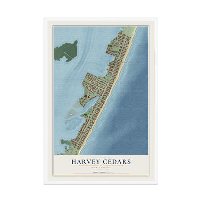 Harvey Cedars, New Jersey map print, 12" x 18" W/ White Ayous Wood Frame mockup