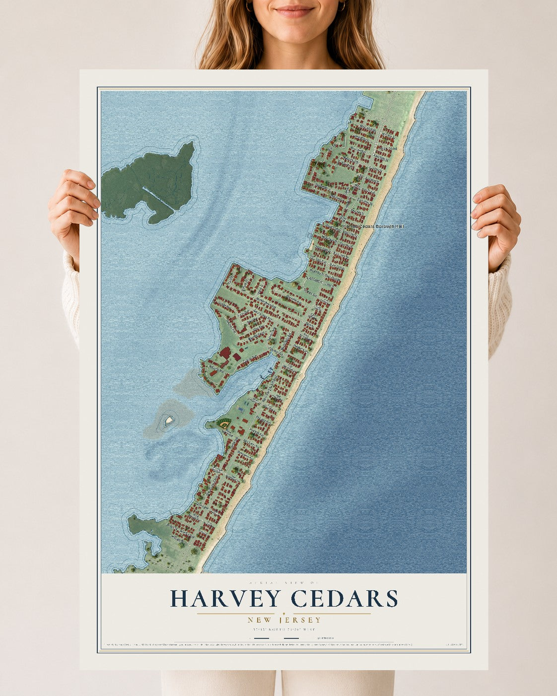 Harvey Cedars, New Jersey map print, 24" x 36" Archival Matte Print mockup