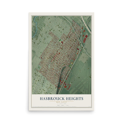 Hasbrouck Heights, New Jersey map print, 12" x 18" Archival Matte Print mockup