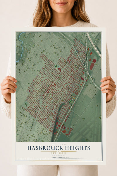 Hasbrouck Heights, New Jersey map print, 18" x 24" Archival Matte Print mockup