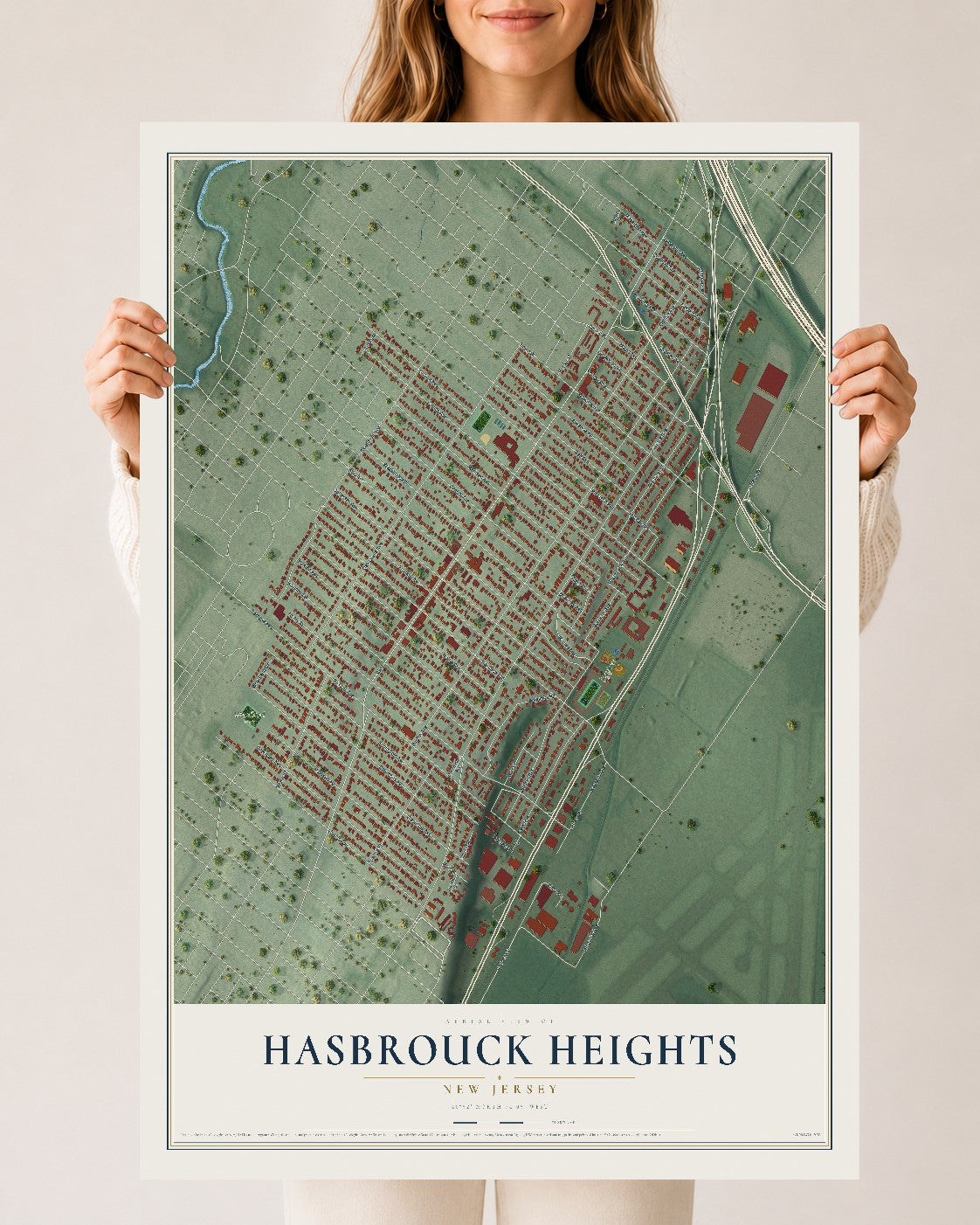 Hasbrouck Heights, New Jersey map print, 24" x 36" Archival Matte Print mockup