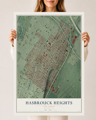 Hasbrouck Heights, New Jersey map print, 24" x 36" Archival Matte Print mockup