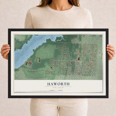 Haworth, New Jersey map print, 12" x 18" W/ Black Ayous Wood Frame mockup