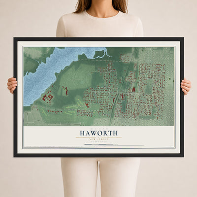 Haworth, New Jersey map print, 24" x 36" W/ Black Ayous Wood Frame mockup