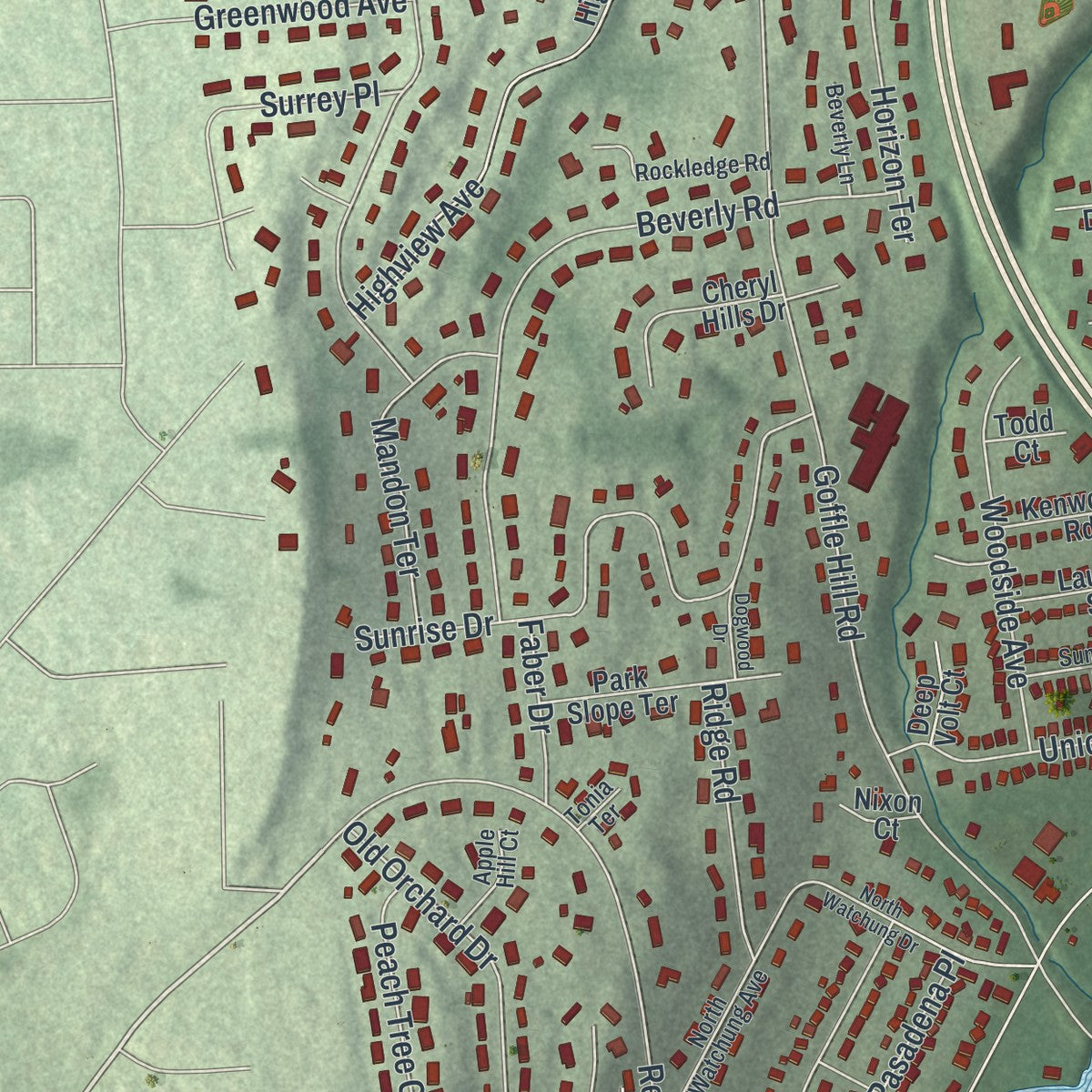 Close-up 2 of the Hawthorne, New Jersey map artwork
