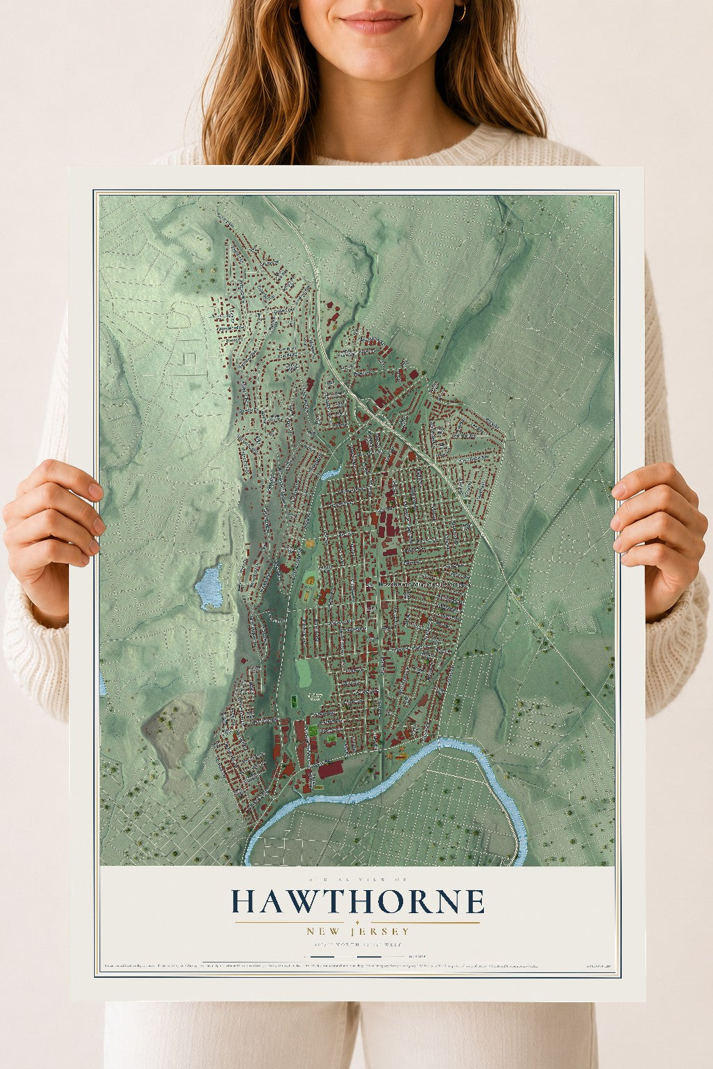 Hawthorne, New Jersey map print, 18" x 24" Archival Matte Print mockup