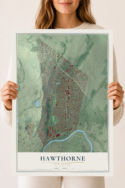 Hawthorne, New Jersey map print, 18" x 24" Archival Matte Print mockup