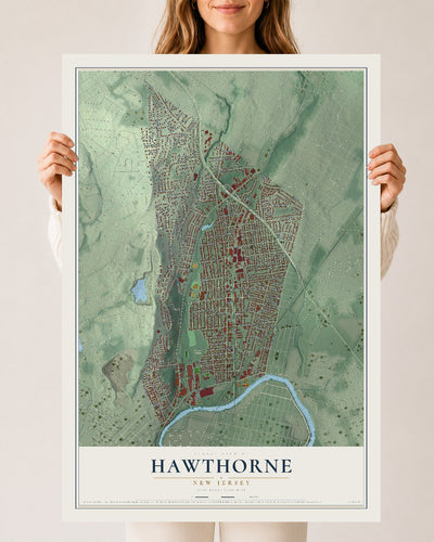 Hawthorne, New Jersey map print, 24" x 36" Archival Matte Print mockup