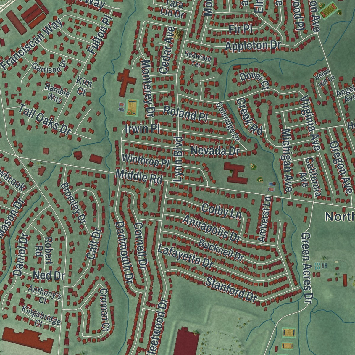 Close-up 2 of the Hazlet, New Jersey map artwork