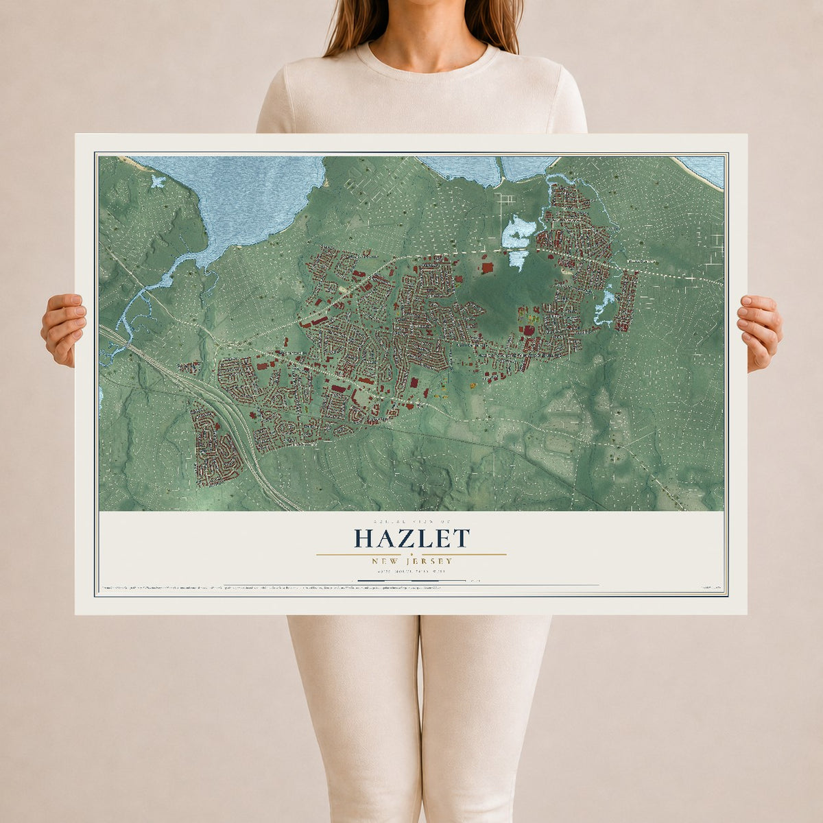 Hazlet, New Jersey map print, 24" x 36" Archival Matte Print mockup