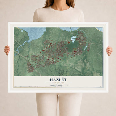 Hazlet, New Jersey map print, 24" x 36" W/ White Ayous Wood Frame mockup