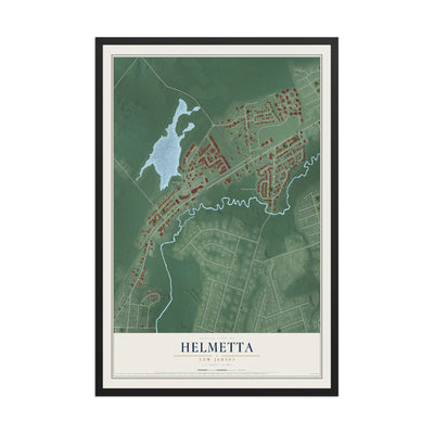 Helmetta, New Jersey map print, 12" x 18" W/ Black Ayous Wood Frame mockup