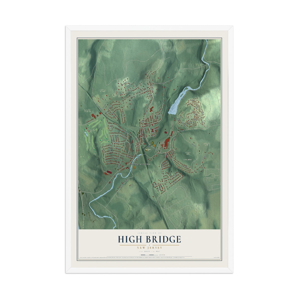 High Bridge, New Jersey map print, 12" x 18" W/ White Ayous Wood Frame mockup