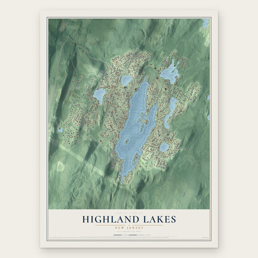 Highland Lakes, New Jersey map print, the full design