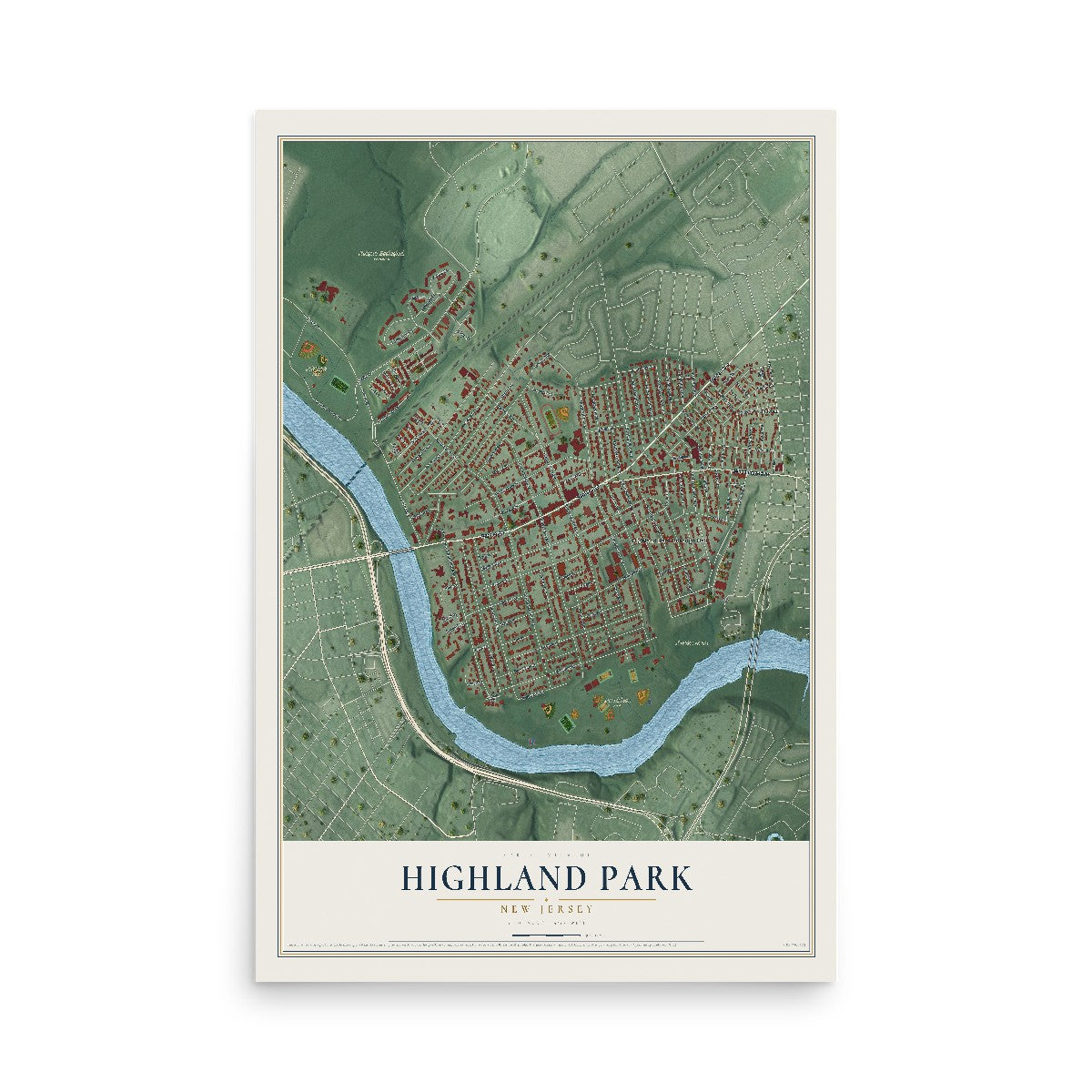 Highland Park, New Jersey map print, 12" x 18" Archival Matte Print mockup