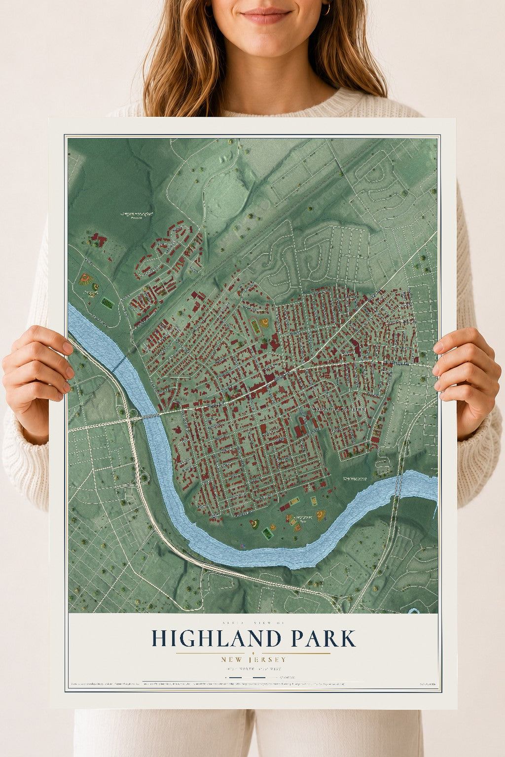 Highland Park, New Jersey map print, 18" x 24" Archival Matte Print mockup