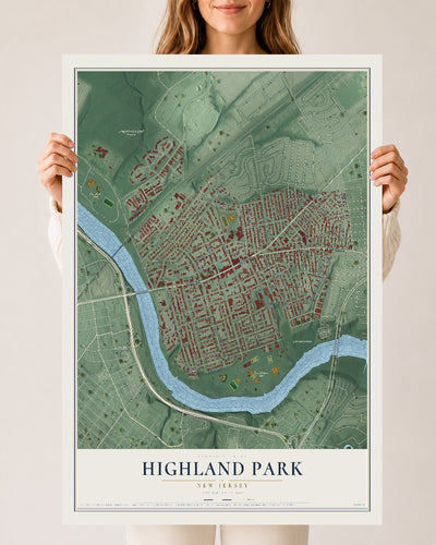 Highland Park, New Jersey map print, 24" x 36" Archival Matte Print mockup