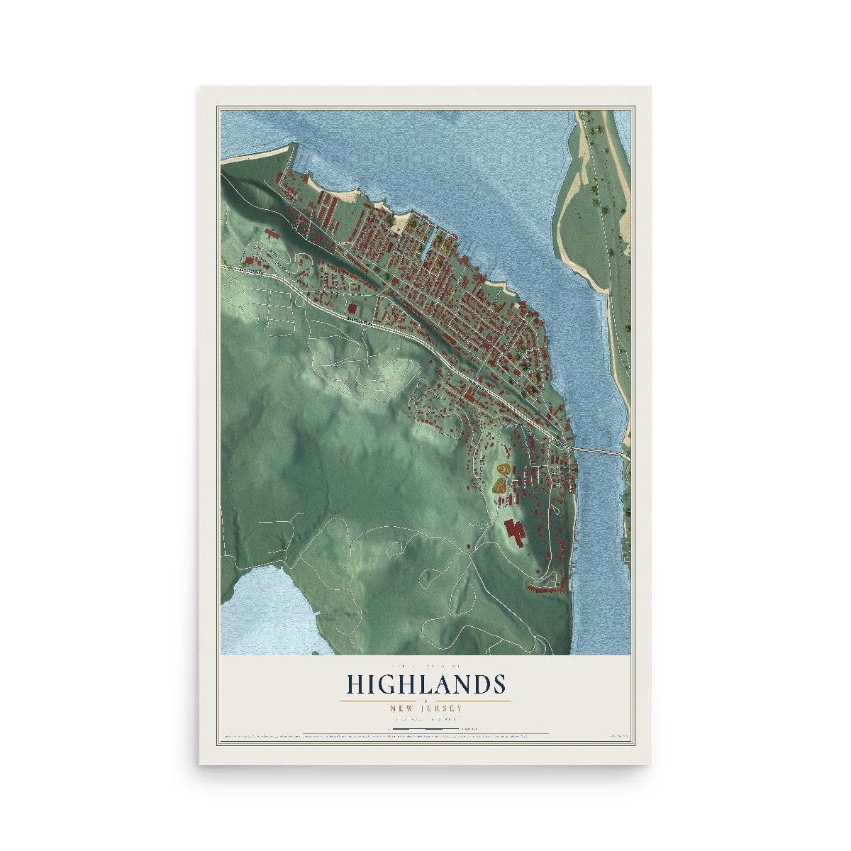 Highlands, New Jersey map print, 12" x 18" Archival Matte Print mockup