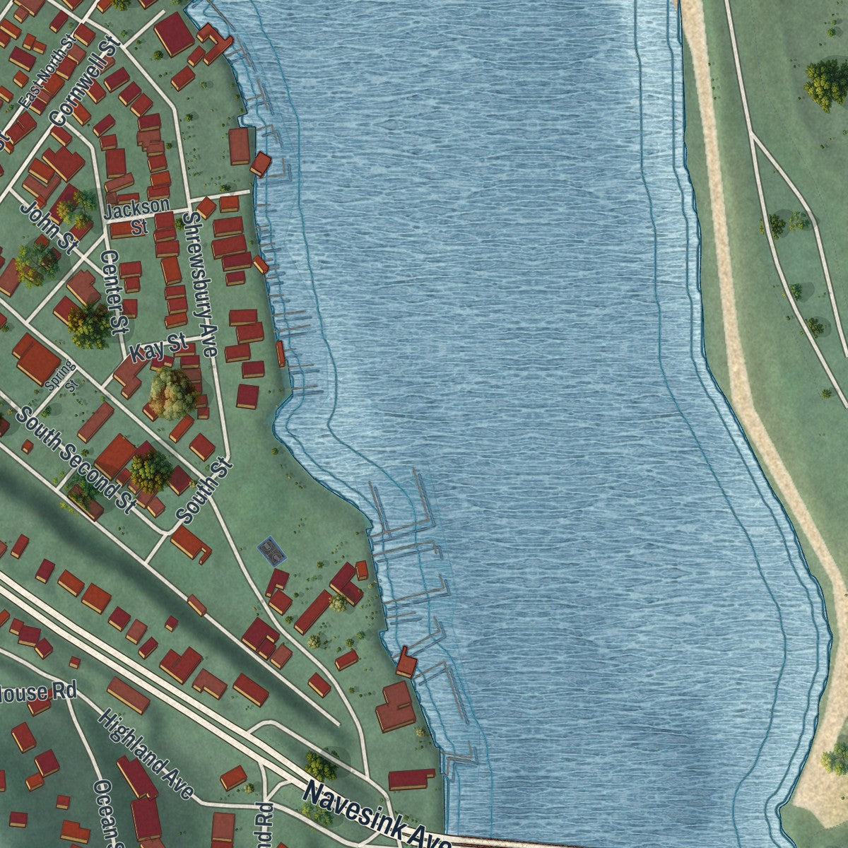 Close-up 2 of the Highlands, New Jersey map artwork