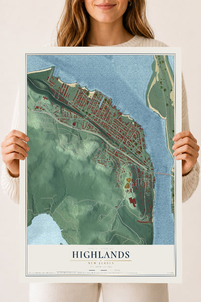 Highlands, New Jersey map print, 18" x 24" Archival Matte Print mockup