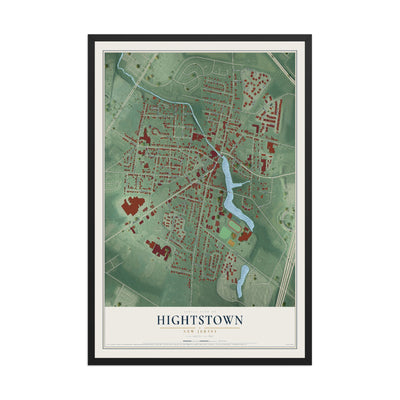 Hightstown, New Jersey map print, 12" x 18" W/ Black Ayous Wood Frame mockup