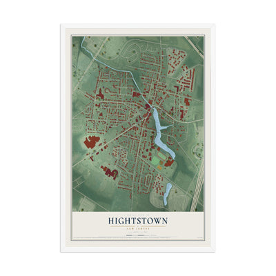 Hightstown, New Jersey map print, 12" x 18" W/ White Ayous Wood Frame mockup