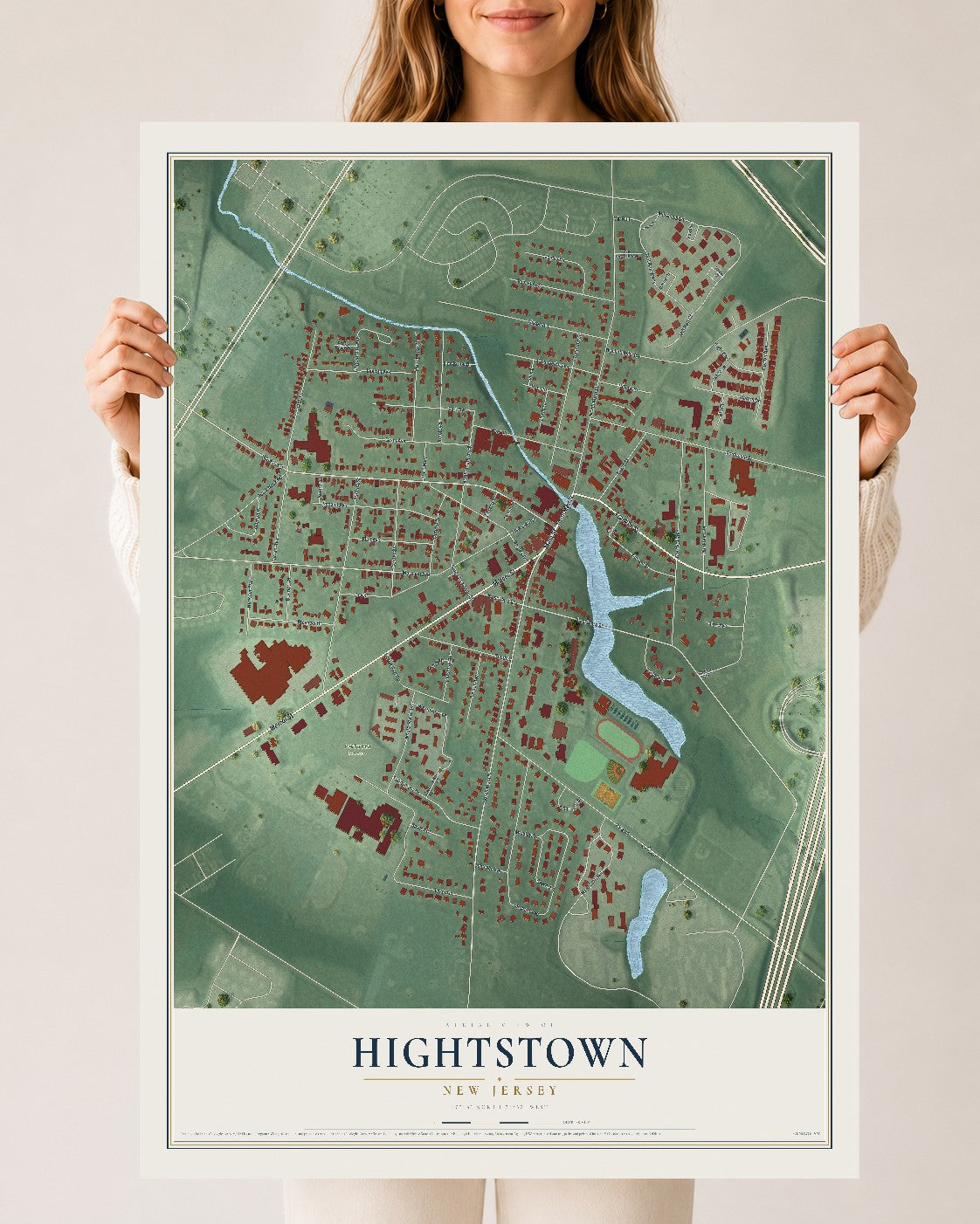 Hightstown, New Jersey map print, 24" x 36" Archival Matte Print mockup