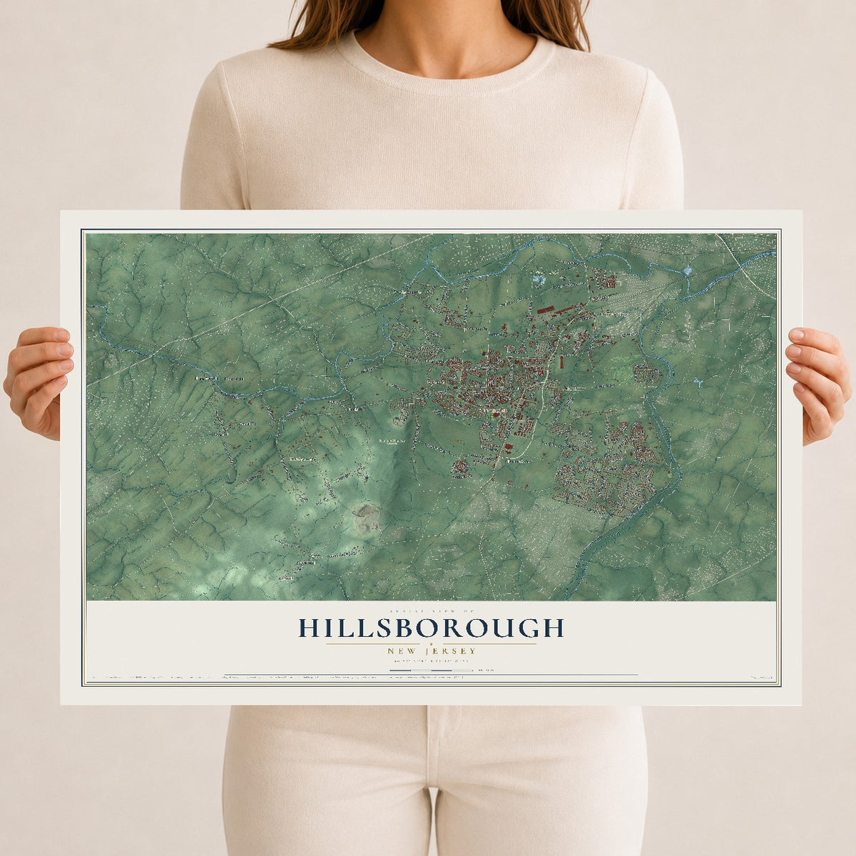Hillsborough, New Jersey map print, 12" x 18" Archival Matte Print mockup