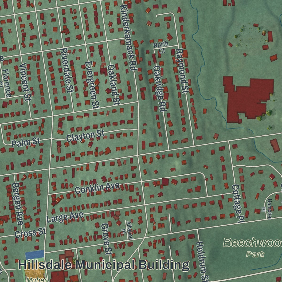 Close-up 1 of the Hillsdale, New Jersey map artwork