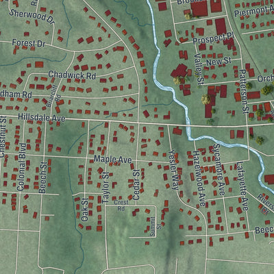 Close-up 2 of the Hillsdale, New Jersey map artwork