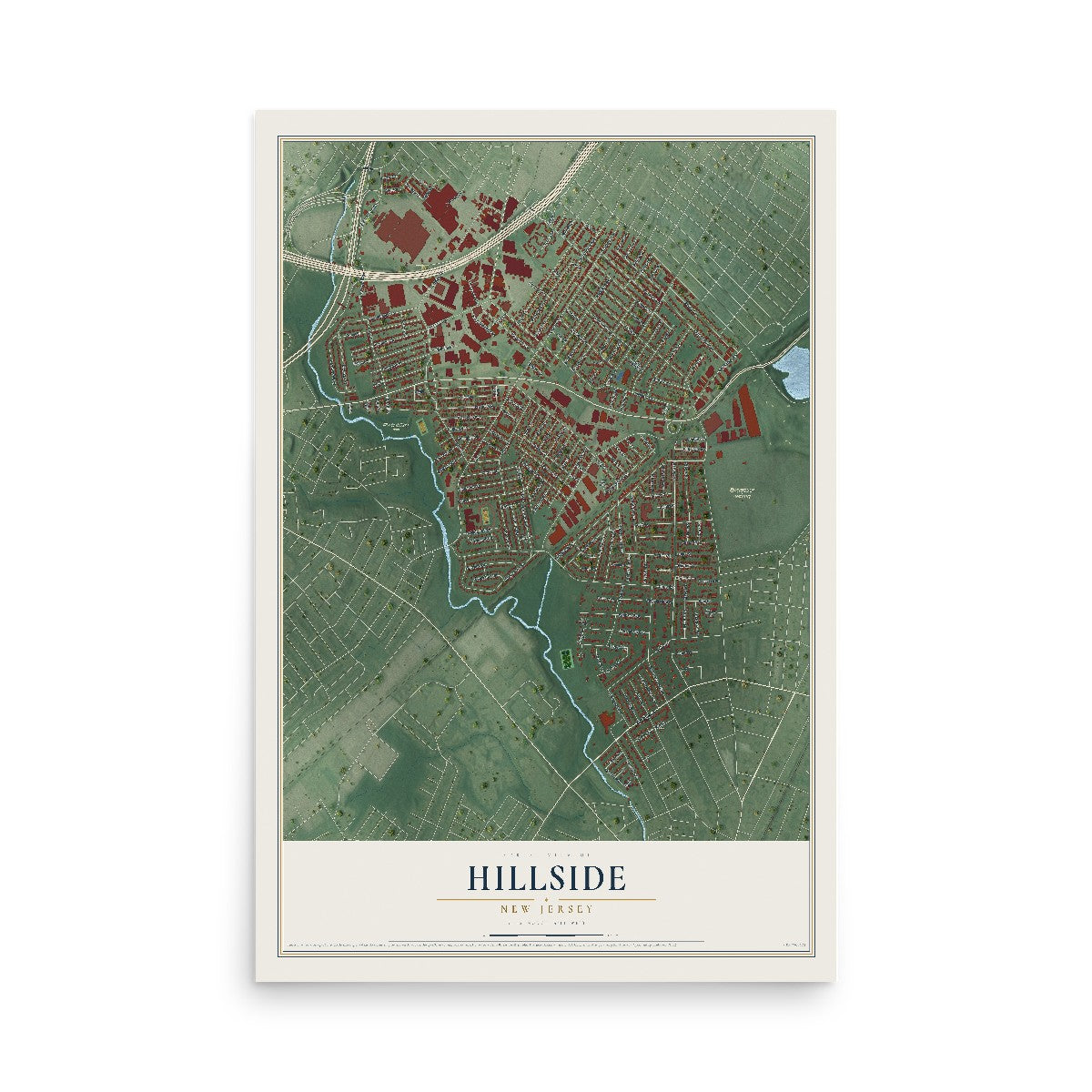 Hillside, New Jersey map print, 12" x 18" Archival Matte Print mockup