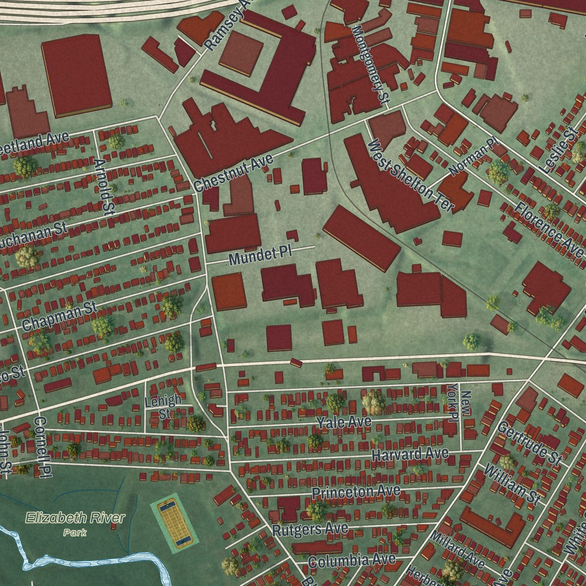 Close-up 1 of the Hillside, New Jersey map artwork