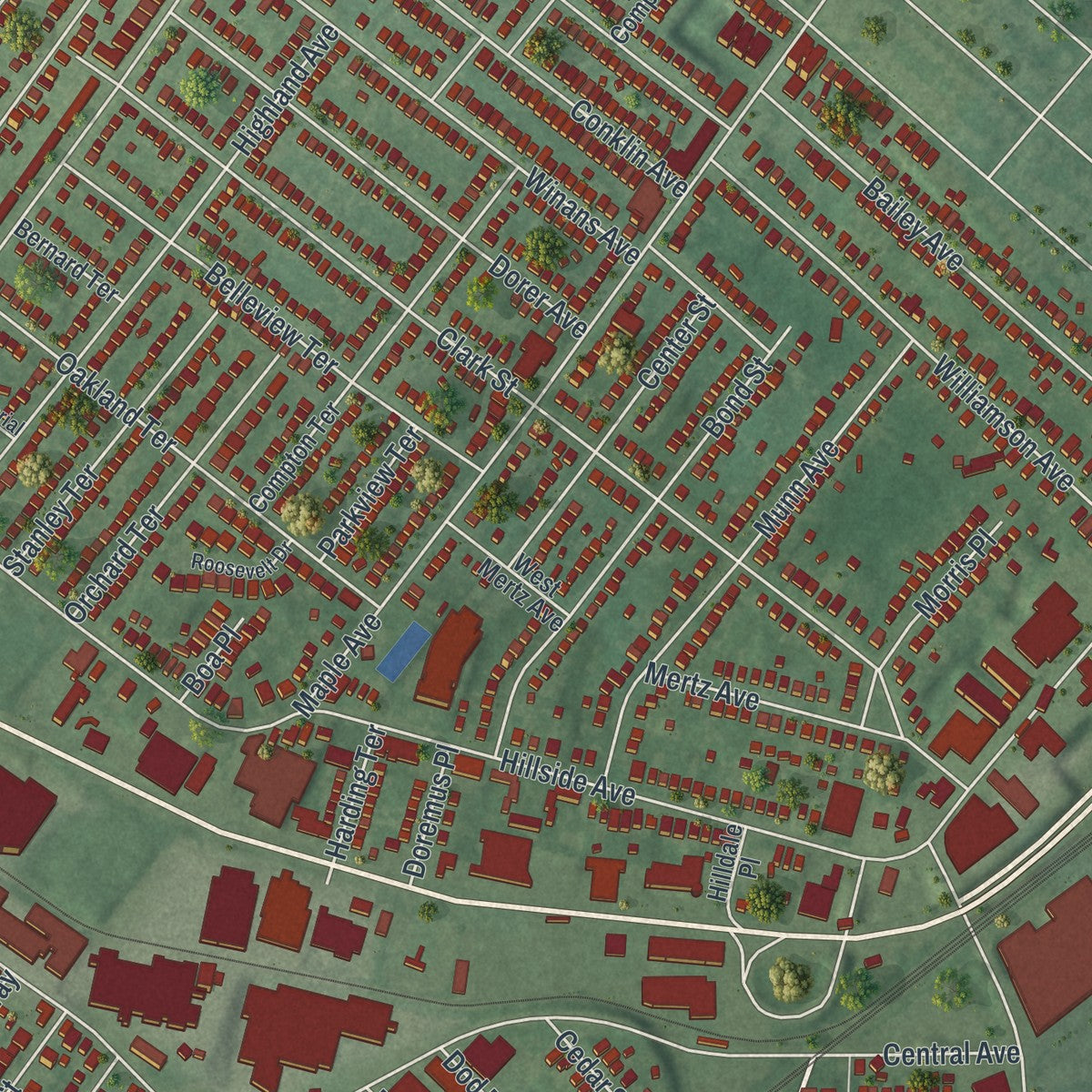 Close-up 2 of the Hillside, New Jersey map artwork