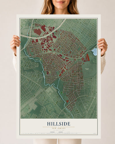 Hillside, New Jersey map print, 24" x 36" Archival Matte Print mockup