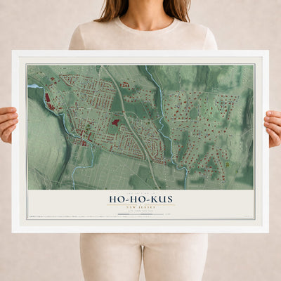 Ho-Ho-Kus, New Jersey map print, 18" x 24" W/ White Ayous Wood Frame mockup