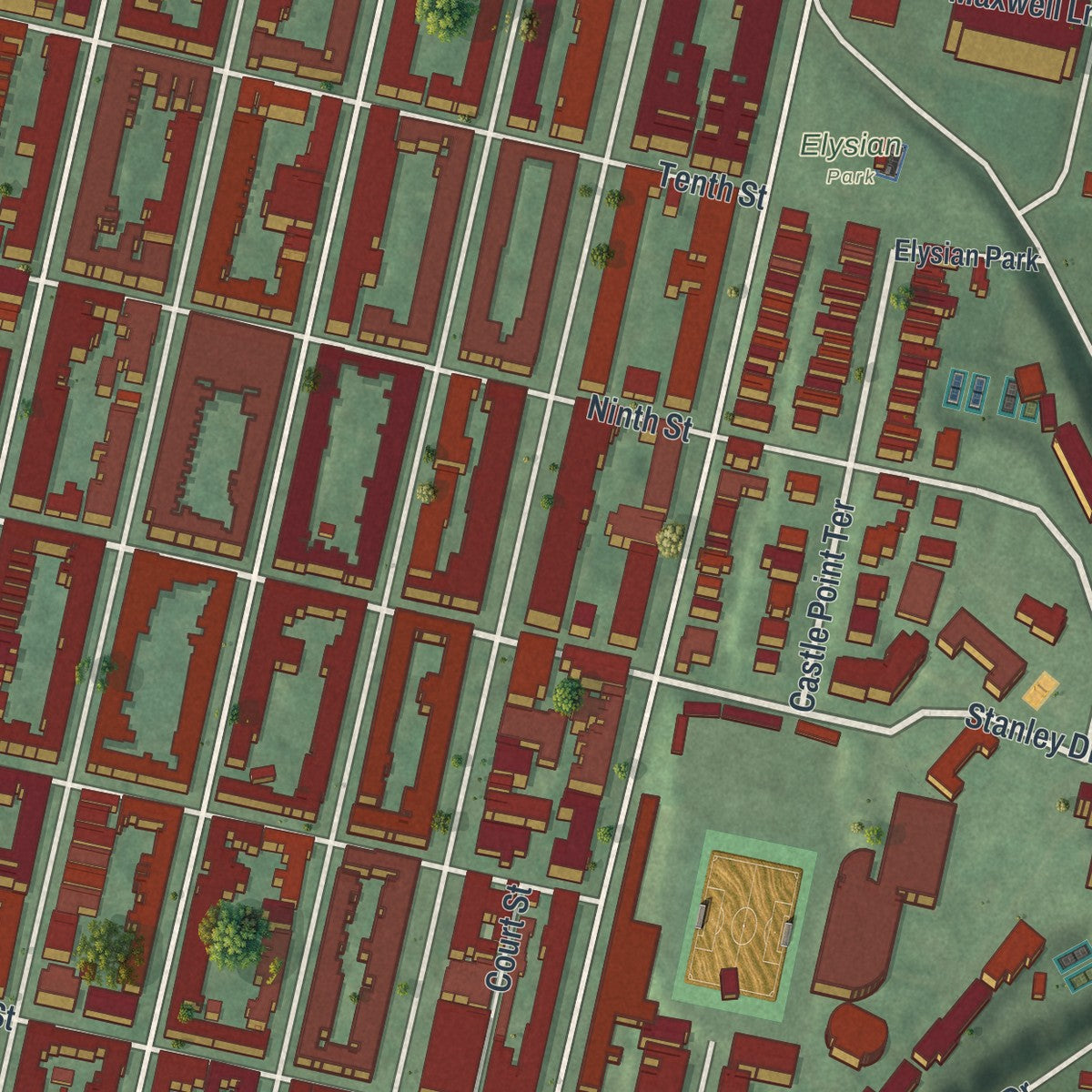 Close-up 2 of the Hoboken, New Jersey map artwork