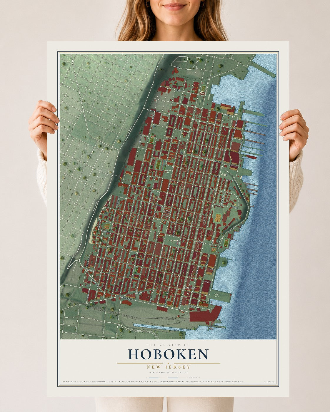 Hoboken, New Jersey map print, 24" x 36" Archival Matte Print mockup