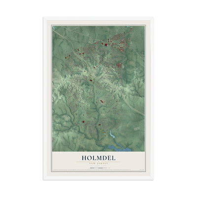 Holmdel, New Jersey map print, 12" x 18" W/ White Ayous Wood Frame mockup
