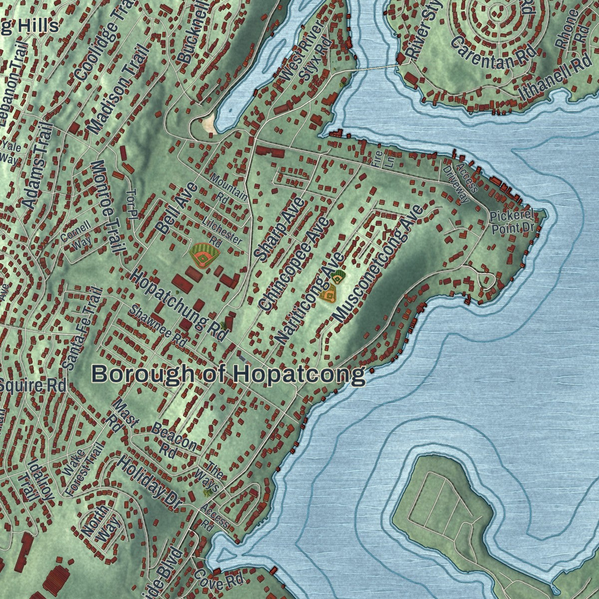 Close-up 1 of the Hopatcong, New Jersey map artwork