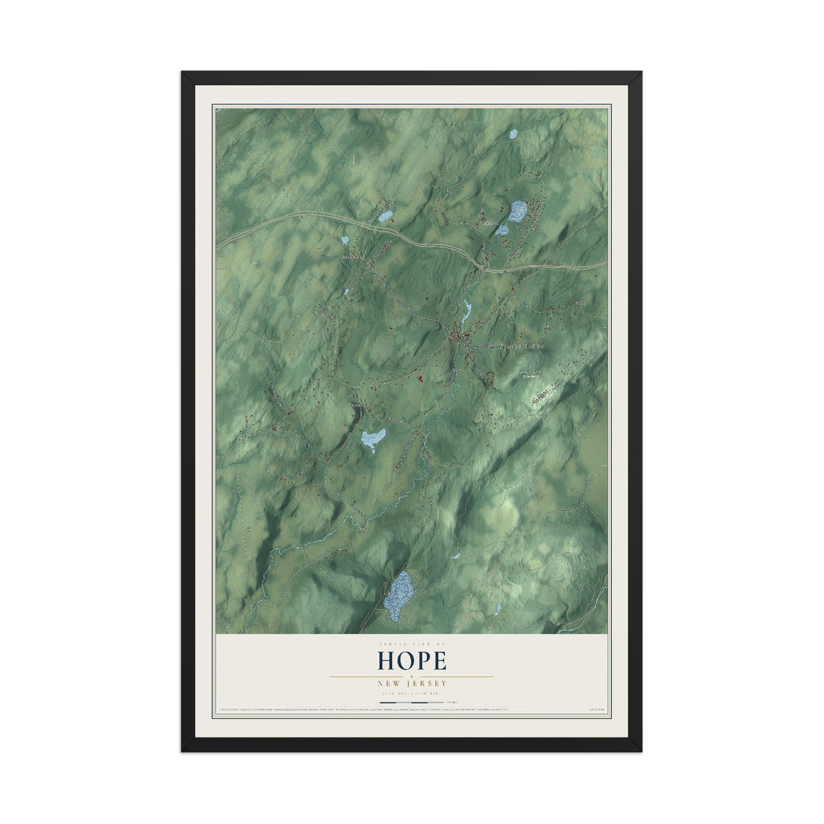 Hope, New Jersey map print, 12" x 18" W/ Black Ayous Wood Frame mockup