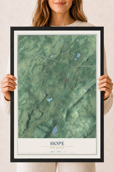 Hope, New Jersey map print, 18" x 24" W/ Black Ayous Wood Frame mockup