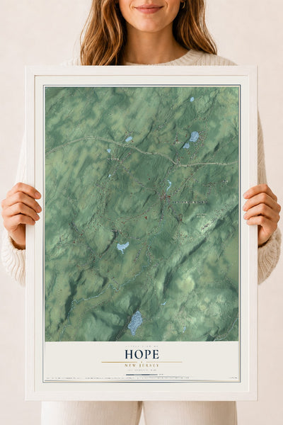 Hope, New Jersey map print, 18" x 24" W/ White Ayous Wood Frame mockup