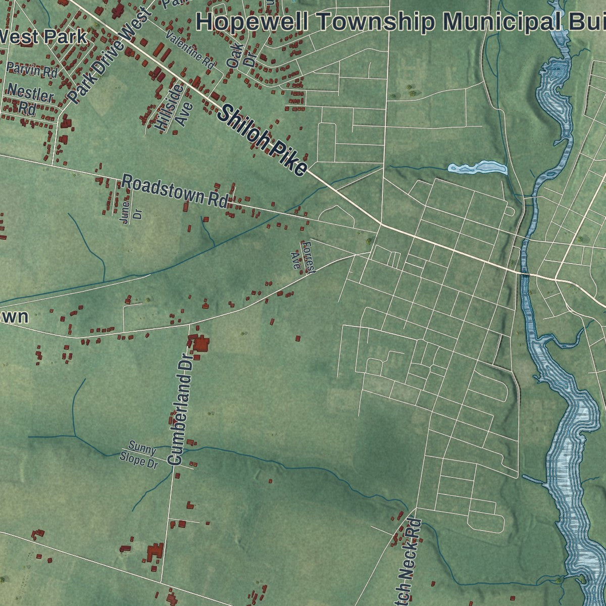 Close-up 1 of the Hopewell, New Jersey map artwork
