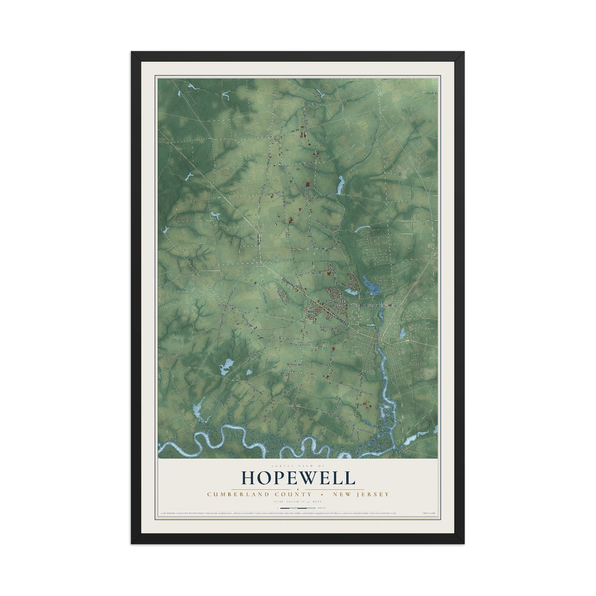 Hopewell, New Jersey map print, 12" x 18" W/ Black Ayous Wood Frame mockup
